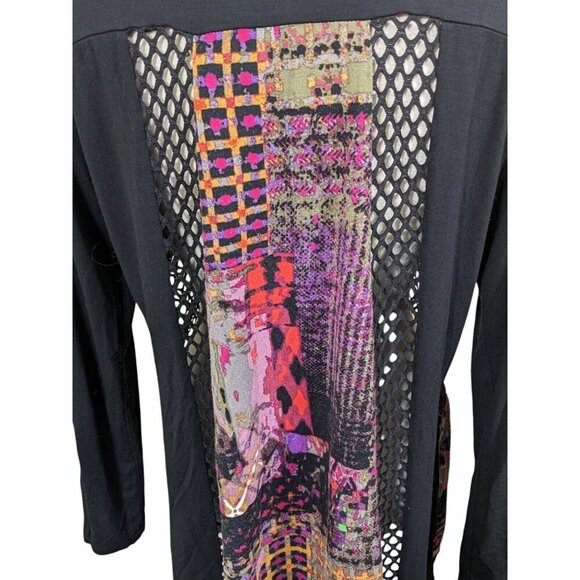 Linea Domani Longline Cardigan Sweater Womens L Open Front Artsy Mixed Media - Picture 7 of 9